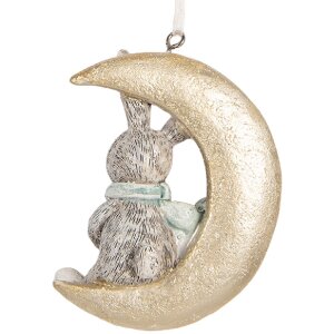 Clayre & Eef 6PR5890 Décorations Suspendues Lapin (Set de 2) Gris et Doré