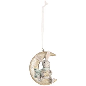 Clayre & Eef 6PR5890 Décorations Suspendues Lapin (Set de 2) Gris et Doré