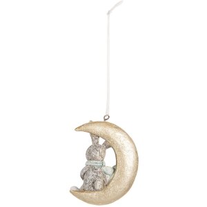 Clayre & Eef 6PR5890 Décorations Suspendues Lapin (Set de 2) Gris et Doré