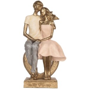 Décoration Couple Assis Clayre & Eef 14x12x28 cm Or Rose