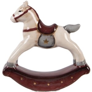 Clayre & Eef Cheval à Bascule Décoratif Beige-Rouge 11x3x11 cm