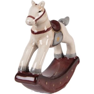Clayre & Eef Cheval à Bascule Décoratif Beige-Rouge 11x3x11 cm