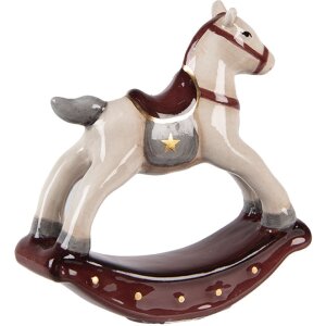 Clayre & Eef Cheval à Bascule Décoratif Beige-Rouge 11x3x11 cm