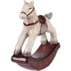 Clayre & Eef Cheval à Bascule Décoratif Beige-Rouge 11x3x11 cm