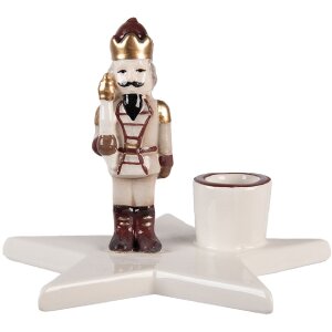 Clayre & Eef Bougeoir Casse-Noisette Beige & Rouge 15x14x12cm