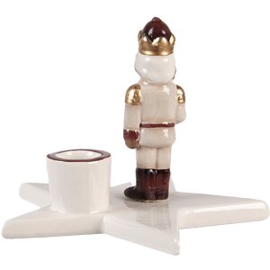 Clayre & Eef Bougeoir Casse-Noisette Beige & Rouge 15x14x12cm