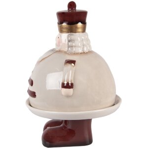 Clayre & Eef Bol Décoratif avec Couvercle Beige Rouge Ø 17x25 cm