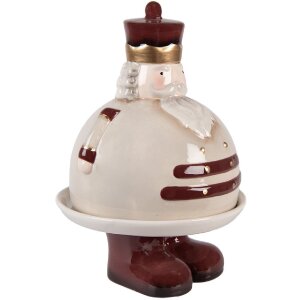 Clayre & Eef Bol Décoratif avec Couvercle Beige Rouge Ø 17x25 cm