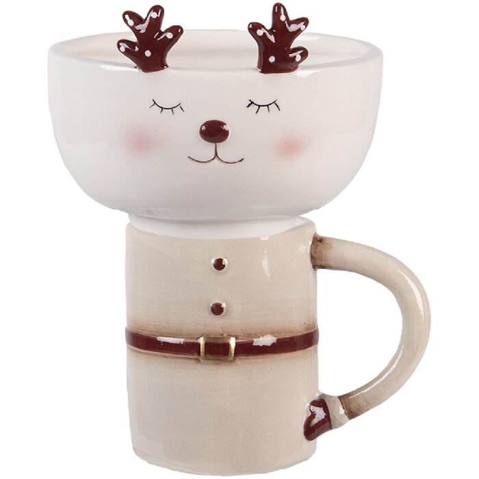 Clayre & Eef Tasse et Soucoupe Beige/Blanc 250ml Dolomite