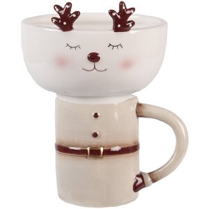 Clayre & Eef Tasse et Soucoupe Beige/Blanc 250ml Dolomite