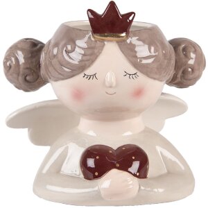 Clayre & Eef Pot de fleurs décoratif 17x14x17 cm Beige-Rouge