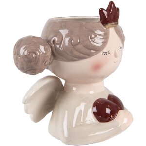 Clayre & Eef Pot de fleurs décoratif 17x14x17 cm Beige-Rouge