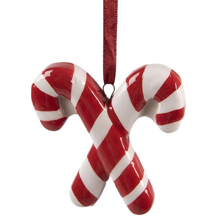Clayre & Eef Décoration Suspendue Bâton de Sucre Rouge/Blanc 6x2x8 cm