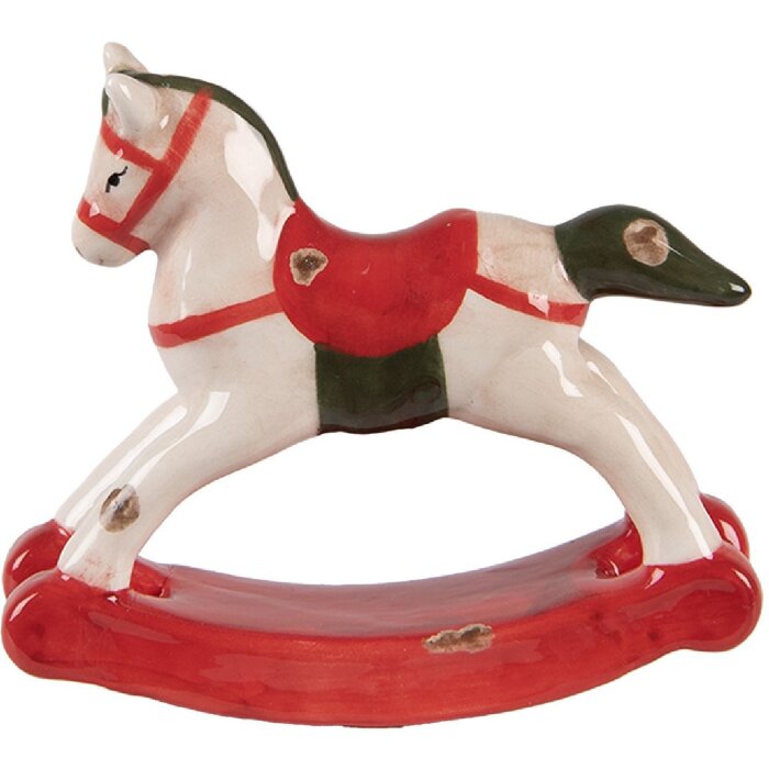 Clayre & Eef Cheval à Bascule Décoration Beige/Rouge 12x4x11 cm