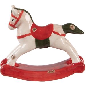 Clayre & Eef Cheval à Bascule Décoration Beige/Rouge 12x4x11 cm