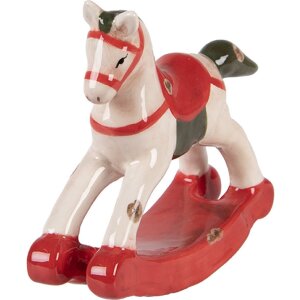 Clayre & Eef Cheval à Bascule Décoration Beige/Rouge 12x4x11 cm