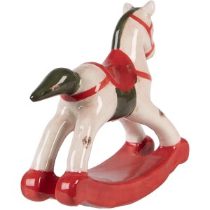 Clayre & Eef Cheval à Bascule Décoration Beige/Rouge 12x4x11 cm