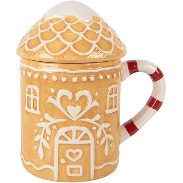Clayre & Eef Mug avec Couvercle 350ml Marron-Blanc