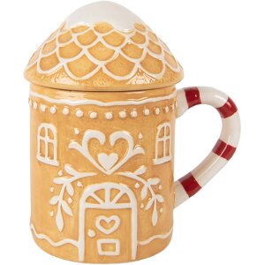Clayre & Eef Mug avec Couvercle 350ml Marron-Blanc