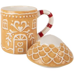 Clayre & Eef Mug avec Couvercle 350ml Marron-Blanc