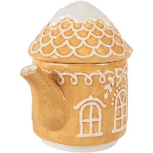 Théière avec mug Clayre & Eef, céramique marron blanc