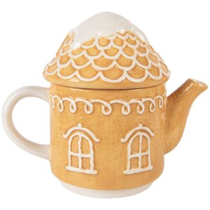 Théière avec mug Clayre & Eef, céramique marron blanc