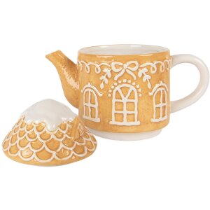 Théière avec mug Clayre & Eef, céramique marron blanc