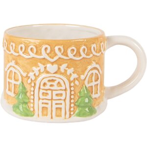 Théière avec mug Clayre & Eef, céramique marron blanc