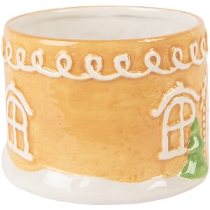 Théière avec mug Clayre & Eef, céramique marron blanc