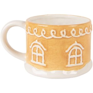 Théière avec mug Clayre & Eef, céramique marron blanc