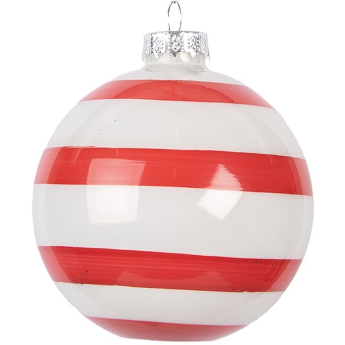 Clayre & Eef 6GL5131 Boule de Noël 8x8 cm Rouge-Blanc