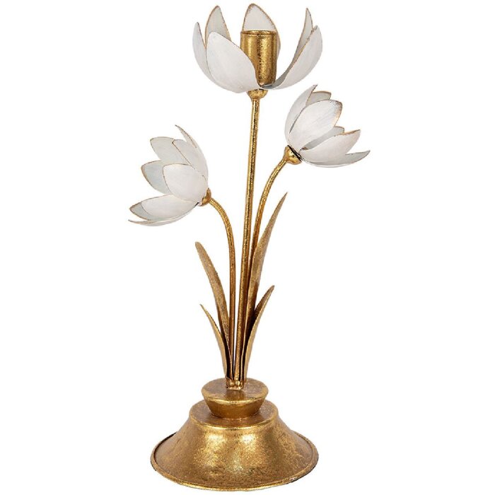 Clayre & Eef 6Y5805 Bougeoir 16x11x30 cm Doré/Blanc