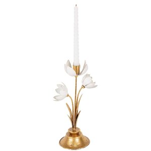 Clayre & Eef 6Y5805 Bougeoir 16x11x30 cm Doré/Blanc