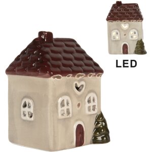 Clayre & Eef Déco Maison LED 7x6x10 cm Beige-Rouge