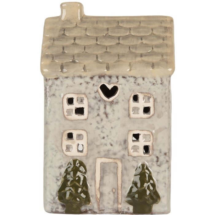 Clayre & Eef Bougeoir Maison 9x8x15 cm Gris/Beige
