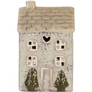 Clayre & Eef Bougeoir Maison 9x8x15 cm Gris/Beige