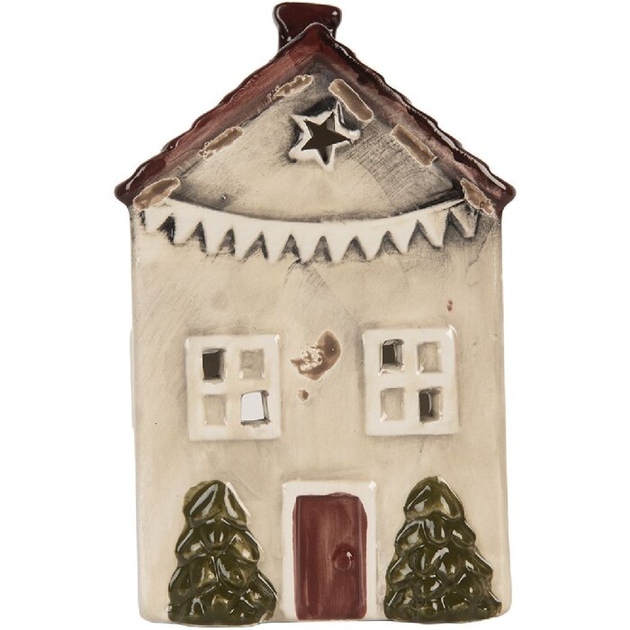 Clayre & Eef Bougeoir Maison Noël 10x8x15 cm Beige/Rouge