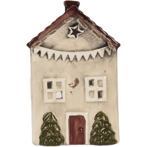 Clayre & Eef Bougeoir Maison Noël 10x8x15 cm Beige/Rouge