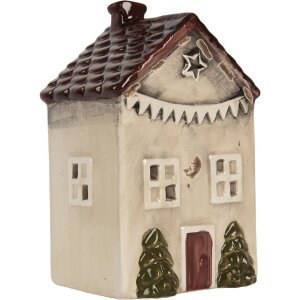 Clayre & Eef Bougeoir Maison Noël 10x8x15 cm Beige/Rouge