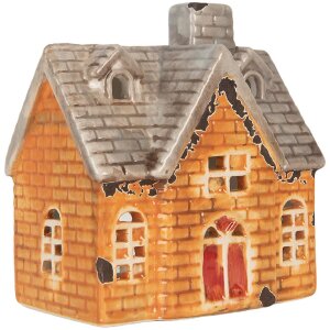 Clayre & Eef Bougeoir Maison 13x8x14 cm Orange Beige