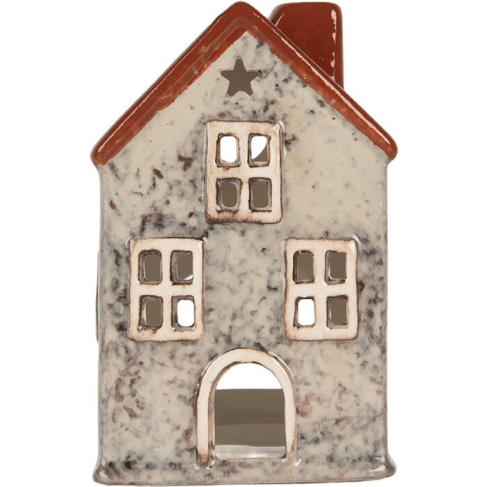 Clayre & Eef Bougeoir Maison 8x7x13 cm Gris Rouge