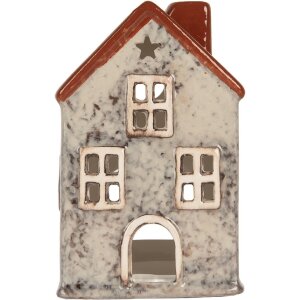 Clayre & Eef Bougeoir Maison 8x7x13 cm Gris Rouge