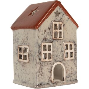 Clayre & Eef Bougeoir Maison 8x7x13 cm Gris Rouge