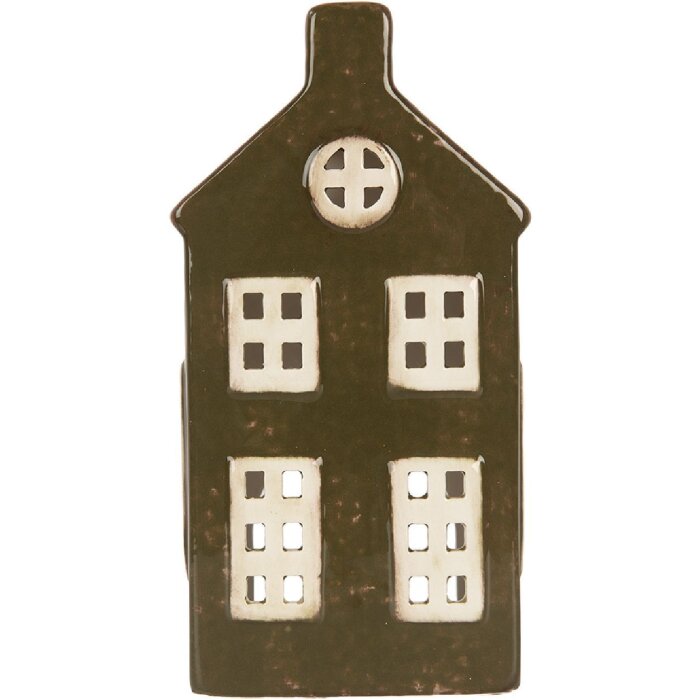 Clayre & Eef Bougeoir Maison Vert/Brun 8x6x16 cm