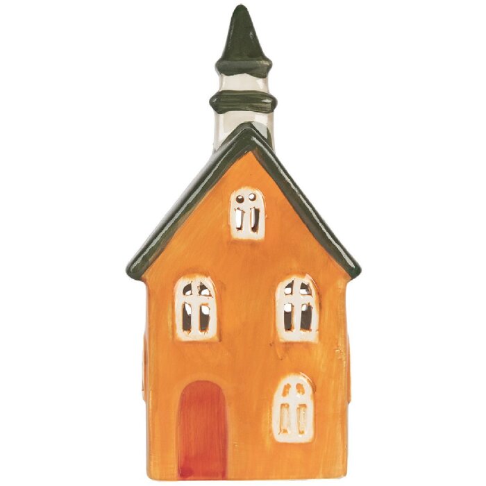 Clayre & Eef Bougeoir Maison Orange Vert 10x7x21 cm