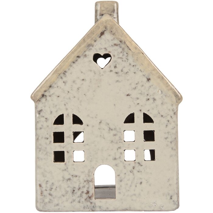 Clayre & Eef Bougeoir Maison Dolomite Gris/Beige 11x7x16 cm