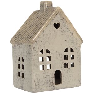 Clayre & Eef Bougeoir Maison Dolomite Gris/Beige 11x7x16 cm