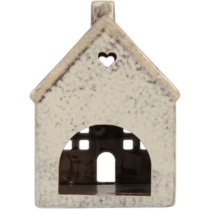 Clayre & Eef Bougeoir Maison Dolomite Gris/Beige 11x7x16 cm