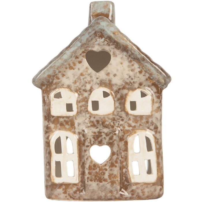 Clayre & Eef Bougeoir Maison 9x6x13 cm Beige Vert