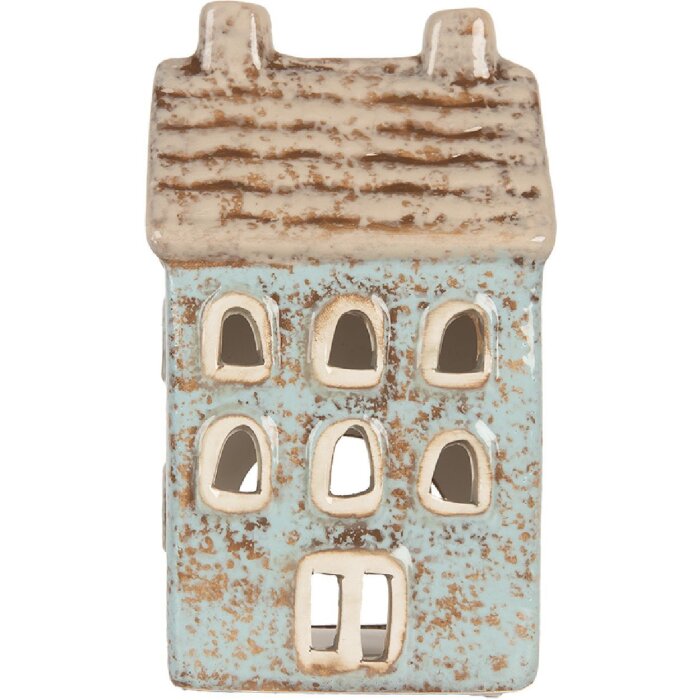 Clayre & Eef Bougeoir Maison 8x7x15 cm Bleu/Beige